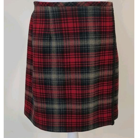 Eddie Bauer Wool Wrap Skirt Red Tartan Plaid Womens 14 Dark Academia Vintage - Picture 4 of 12
